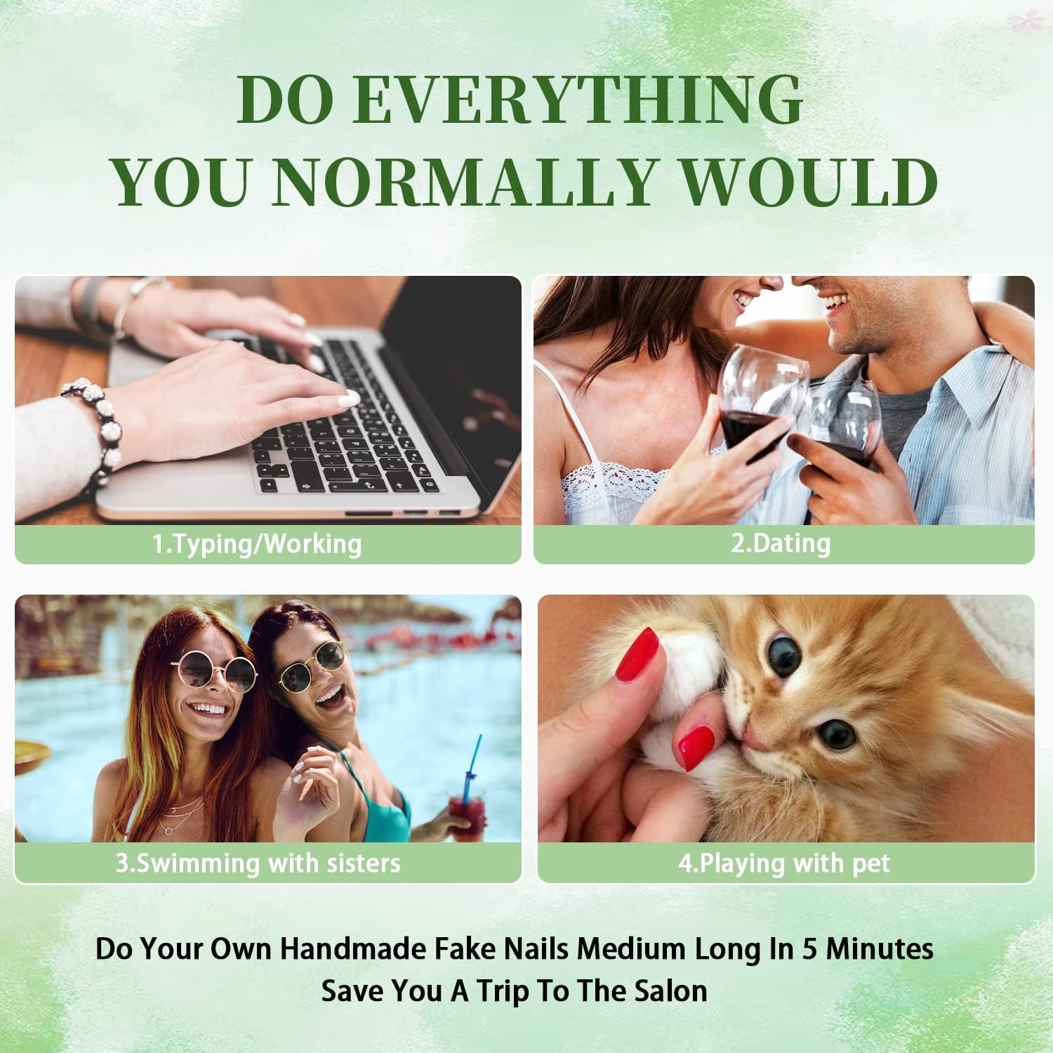 Red Press on Nails Medium Long Square,  Medium Coffin Nails Acrylic Nails Press Ons Glue on Nails Medium Length, Solid Color Fake Nails for Women Christmas Holiday Thick Artificial Nails