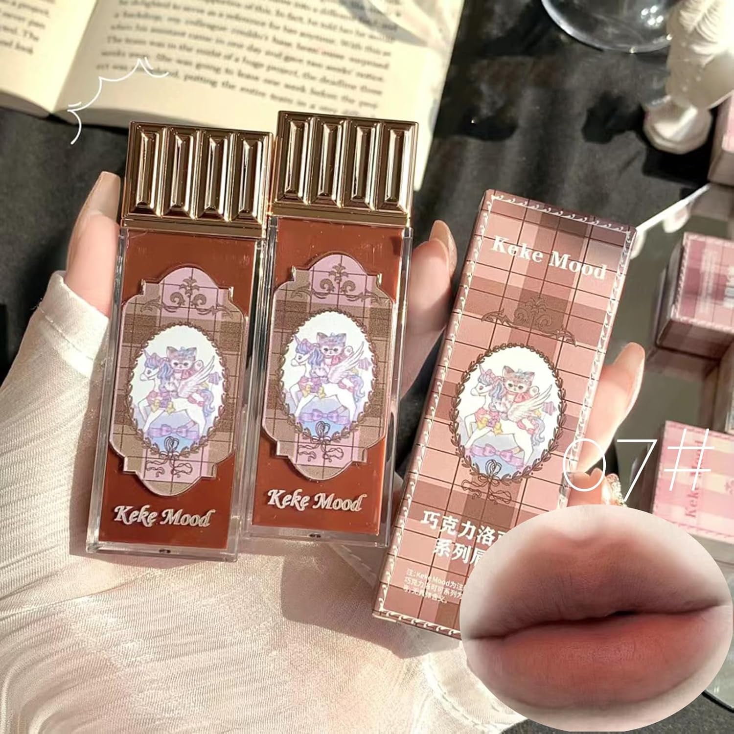 3Pcs Matte Nude Lip Gloss Set, 3 Colors Silky Velvet Lipstick with Cute Chocolate Shape Package, Non-Stick Cup Long Lasting Waterproof Lip Stain Lip Tint, Daily Professional Lip Makeup