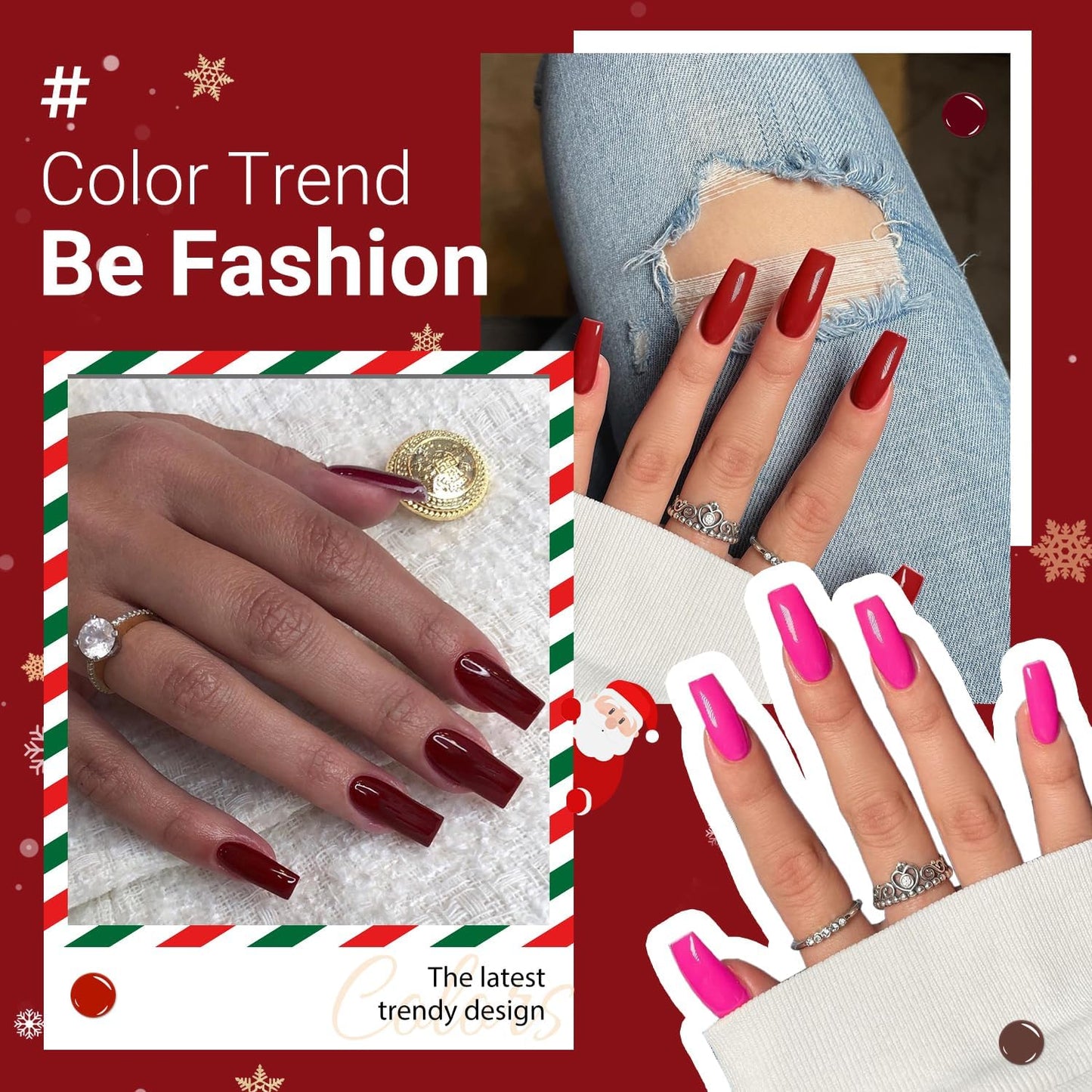 Red Press on Nails Medium Long Square, Medium Coffin Nails Acrylic Nails Press Ons Glue on Nails Medium Length, Solid Color Fake Nails for Women Christmas Holiday Thick Artificial Nails