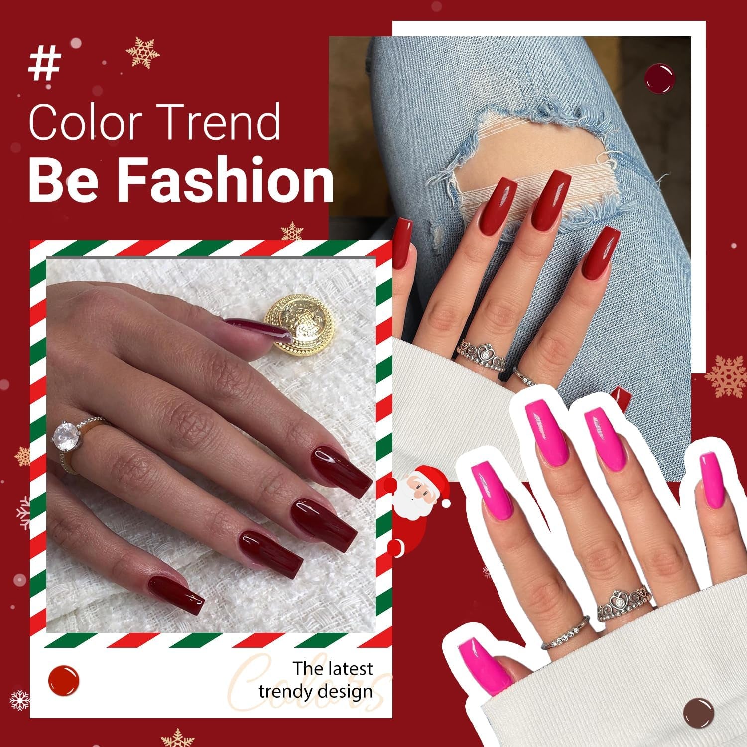 Red Press on Nails Medium Long Square,  Medium Coffin Nails Acrylic Nails Press Ons Glue on Nails Medium Length, Solid Color Fake Nails for Women Christmas Holiday Thick Artificial Nails