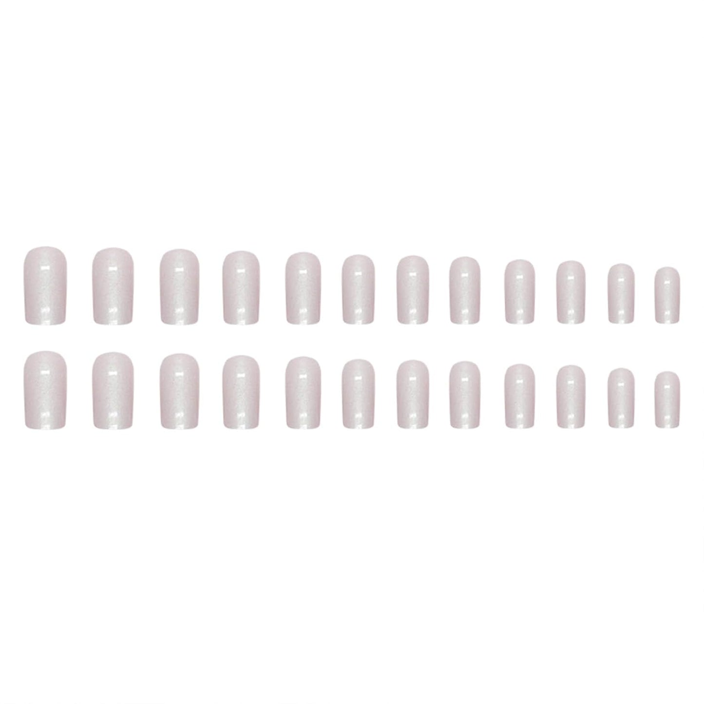 Press on Nails Medium Square Fake Nails Chrome Acrylic Nails Glossy Glue on Nails White Aurora Squoval Artificial Nails Pearl Flash Stick on False Nails with Design 24 Pcs
