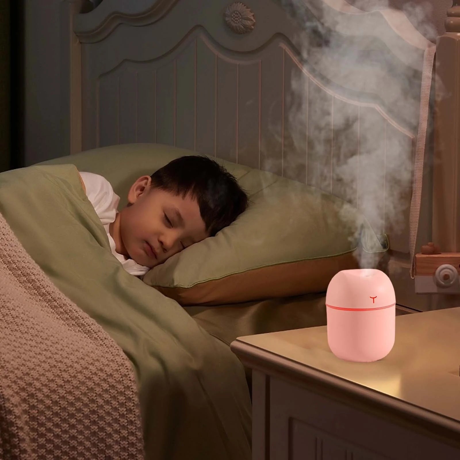 Portable Mini Humidifier 220Ml Small Cool Mist Humidifier USB Desktop Humidifier for Baby Bedroom Travel Office Home Auto Shut-Off 2 Mist Modes Super Quiet, Green