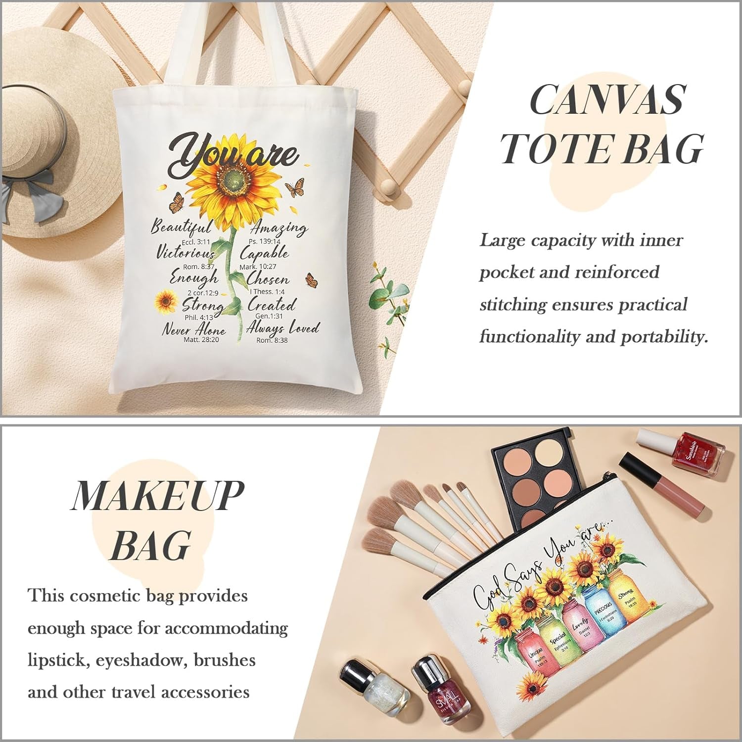 Christian Gifts for Women Faith, Religious Catholic Gifts for Women Mom Grandma Sister Coworker Inspirational Spiritual Sunflower Gifts Christmas Birthday Gifts for Women with Makeup Bag 40 OZ Tumbler