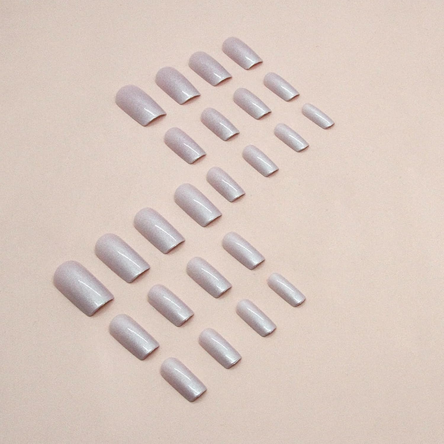 Press on Nails Medium Square Fake Nails Chrome Acrylic Nails Glossy Glue on Nails White Aurora Squoval Artificial Nails Pearl Flash Stick on False Nails with Design 24 Pcs