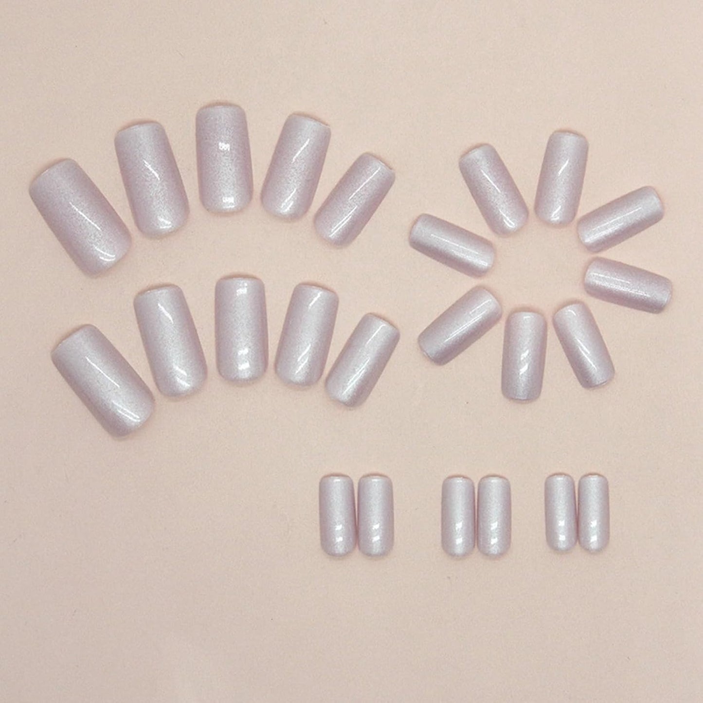 Press on Nails Medium Square Fake Nails Chrome Acrylic Nails Glossy Glue on Nails White Aurora Squoval Artificial Nails Pearl Flash Stick on False Nails with Design 24 Pcs