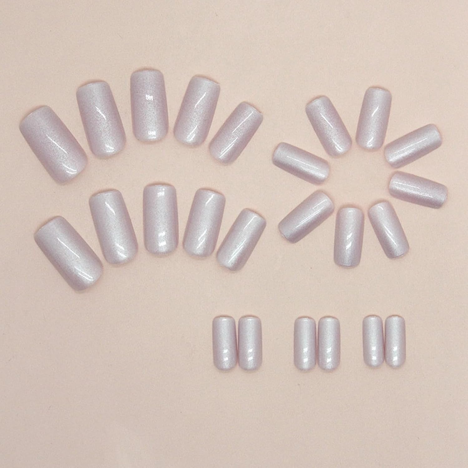 Press on Nails Medium Square Fake Nails Chrome Acrylic Nails Glossy Glue on Nails White Aurora Squoval Artificial Nails Pearl Flash Stick on False Nails with Design 24 Pcs