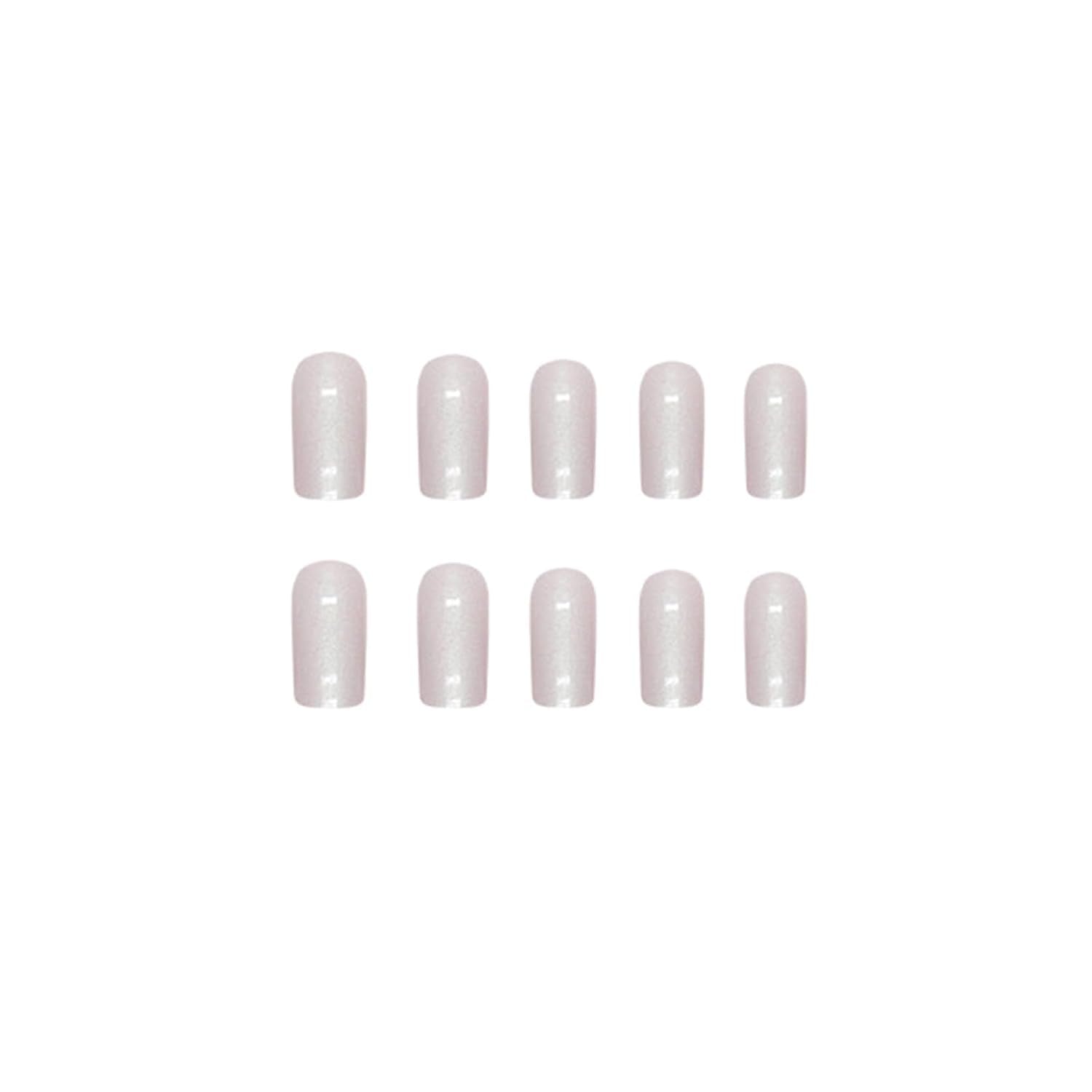 Press on Nails Medium Square Fake Nails Chrome Acrylic Nails Glossy Glue on Nails White Aurora Squoval Artificial Nails Pearl Flash Stick on False Nails with Design 24 Pcs