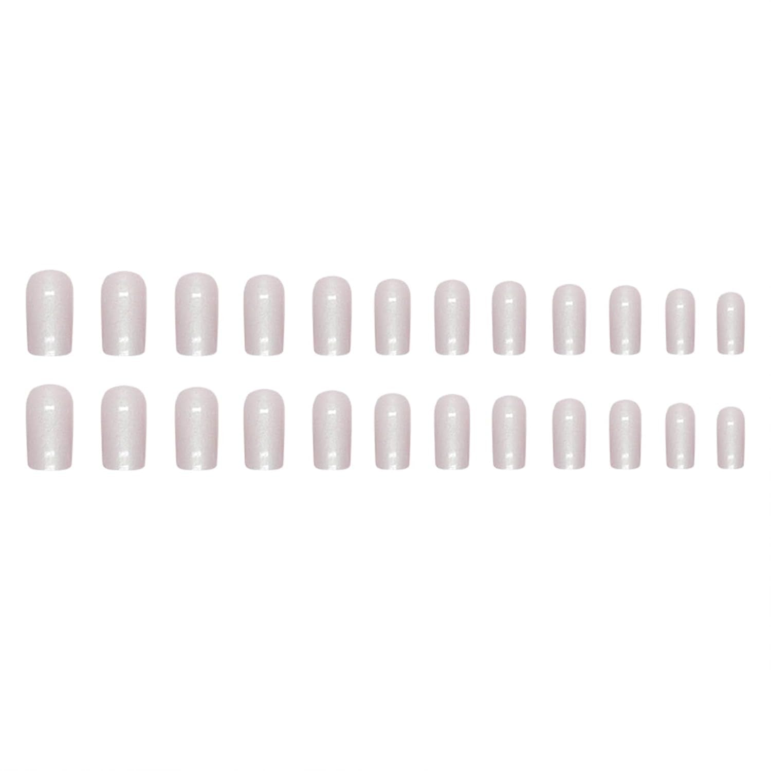 Press on Nails Medium Square Fake Nails Chrome Acrylic Nails Glossy Glue on Nails White Aurora Squoval Artificial Nails Pearl Flash Stick on False Nails with Design 24 Pcs